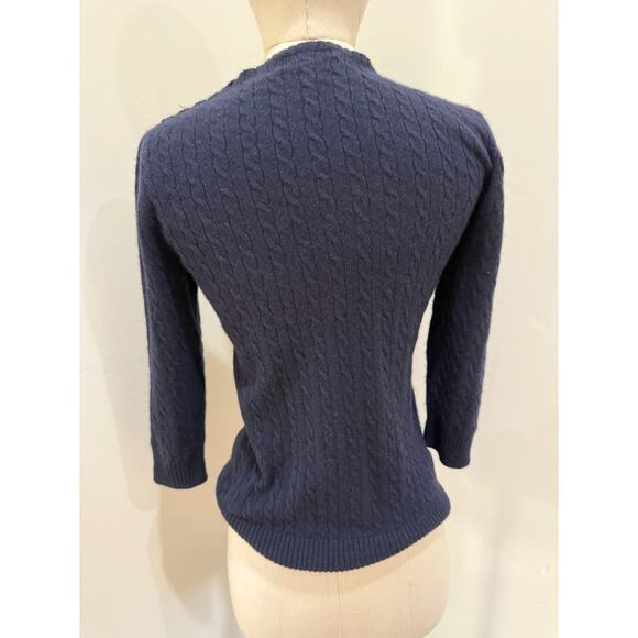 J.CREW Collection Women's S Crewneck Sweater Cashmere Navy Cable Knit - Picture 3 of 7